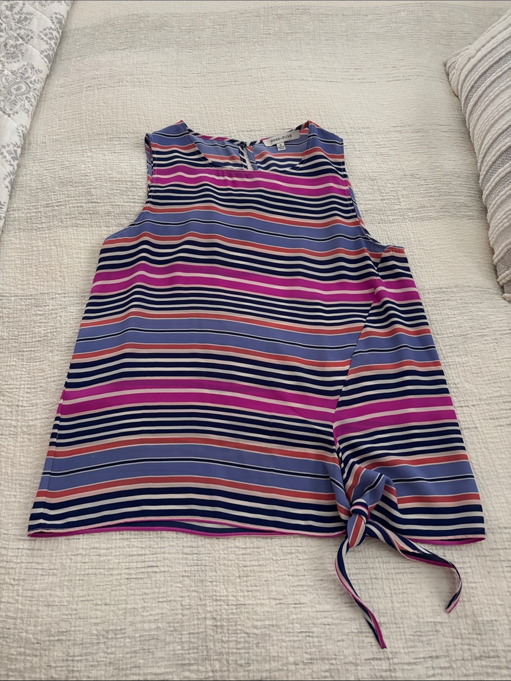 Rise & Olive' Striped Tie-Side Sleeveless top - Pink, Blue & Navy